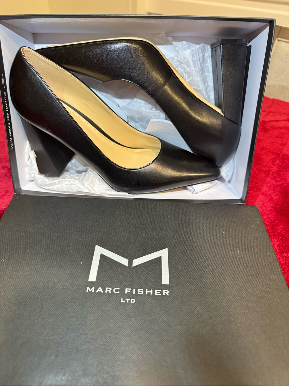 Marc Fisher Black Pointed Toe Block Heel Pumps